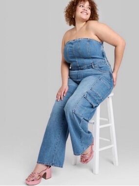 Plus-Size Strapless Light Blue Denim Jumpsuit Jeans Sz XXL